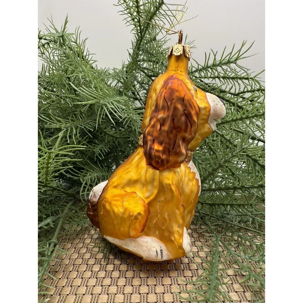 Vintage‎ Style Glass Dog Ornament Spaniel Hand Painted Glitter Christmas Decor